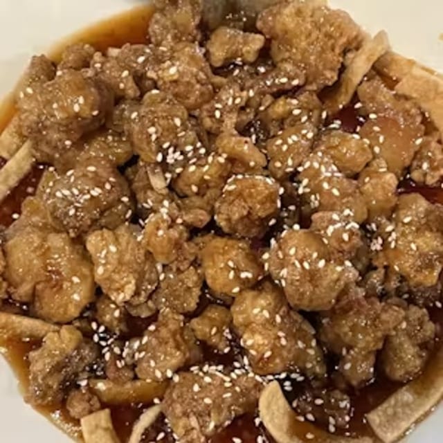 (L) Sesame Chicken.